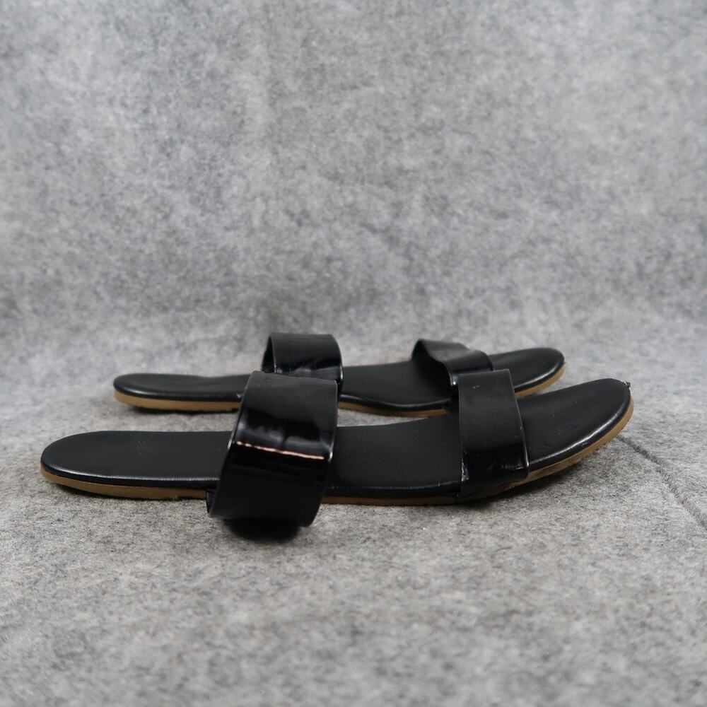 Lauren Conrad Shoes Womens 9 Sandal Slide Double Strap Flat Fashion Black Patent